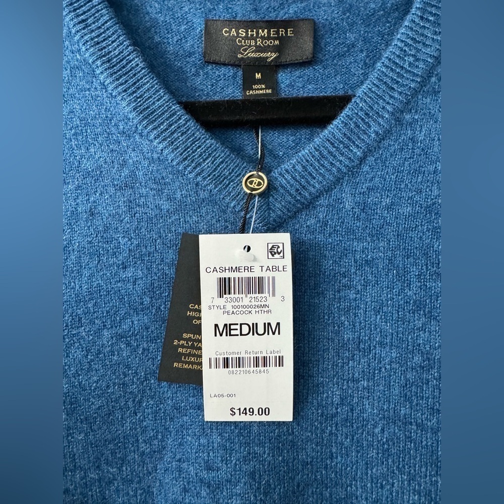 Club Room Luxury Men's V-Neck Cashmere Sweater 100% Cashmere - Picture 4 of 8